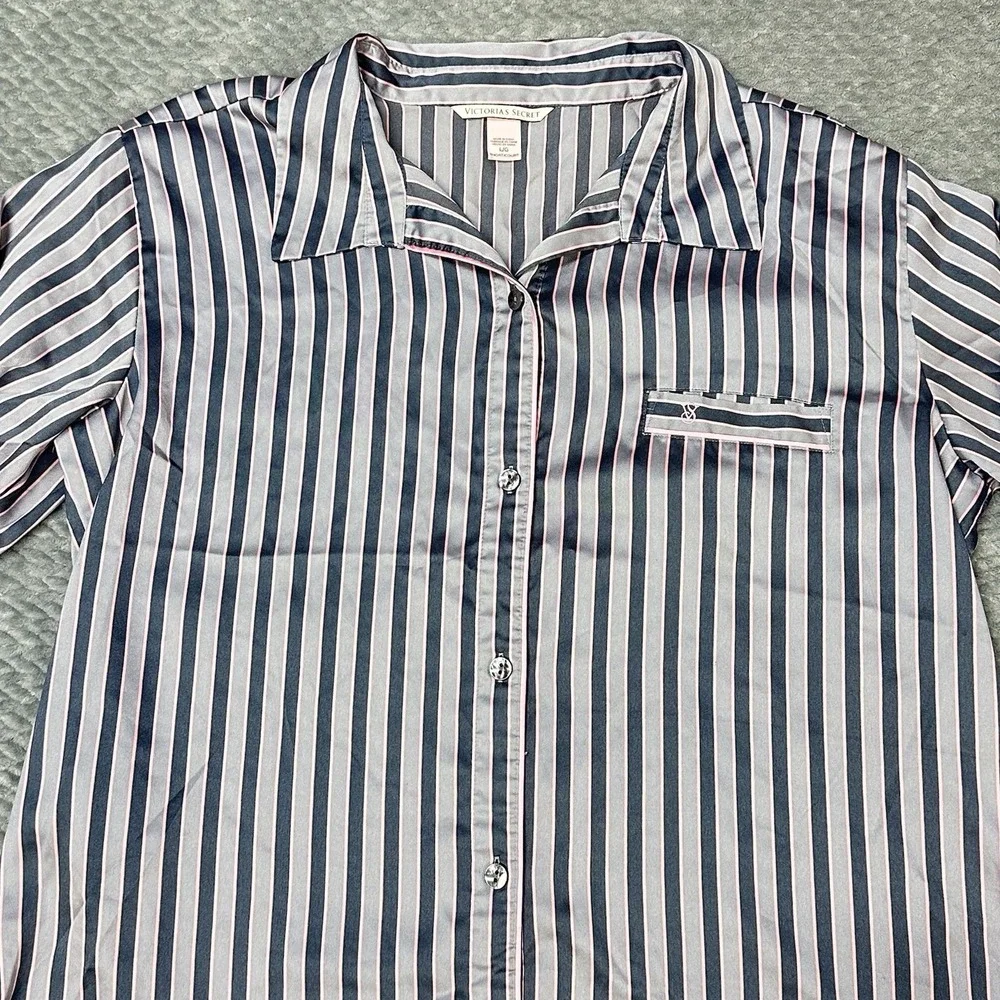 Victoria's‎ Secret Pajama Top Large Pink Satin Long Sleeve Button Up Pinstripe - Picture 6 of 10